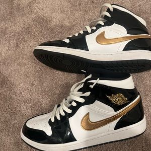 Air Jordan 1 mid black and gold patent leather